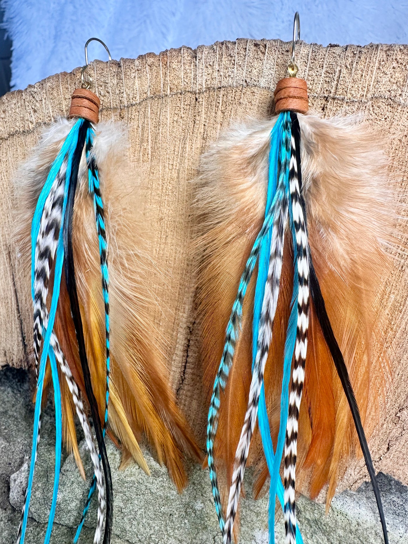 The Dorothy Max – 12 inch Brown & Turquoise Handmade Statement Feather Earrings
