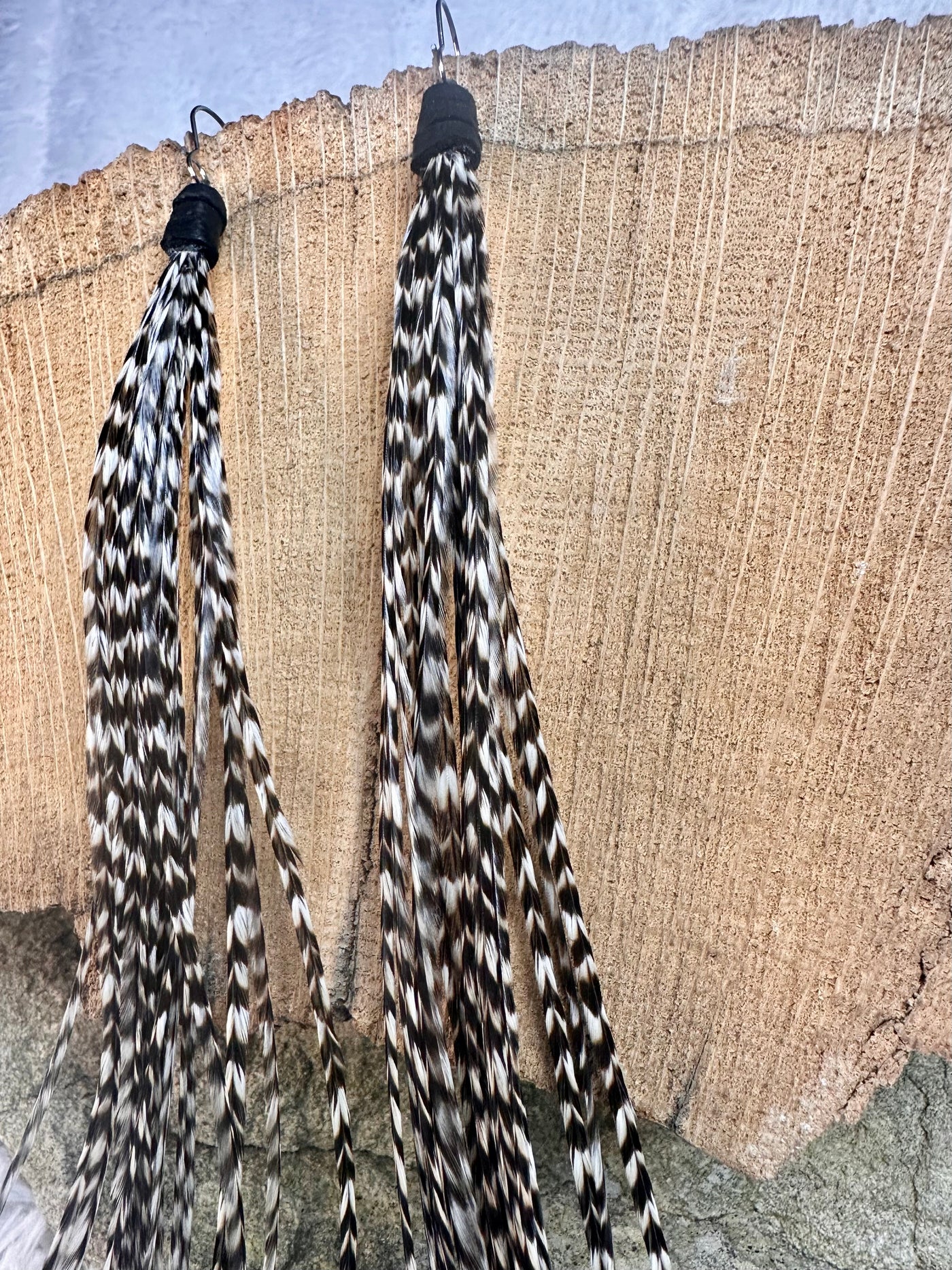 The Roe – 8 inch Beautiful Handmade Everyday White and Black Feather Grizzly Earrings