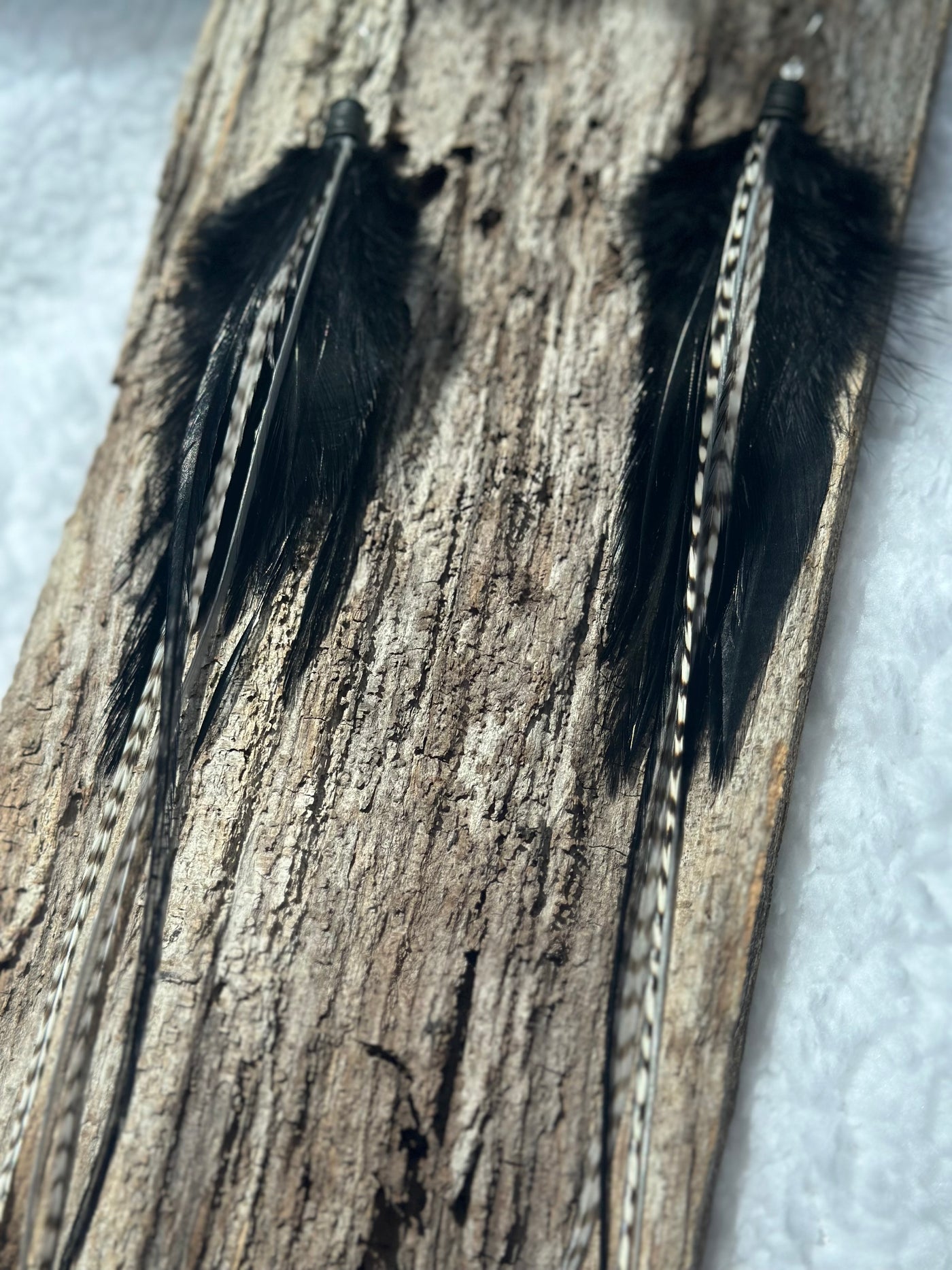 The Sofia – Black & White Handmade Minimalist Feather Earrings