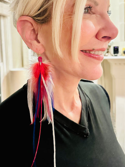 The America – 8 inch Colorful Blend Handmade Everyday Feather Earrings
