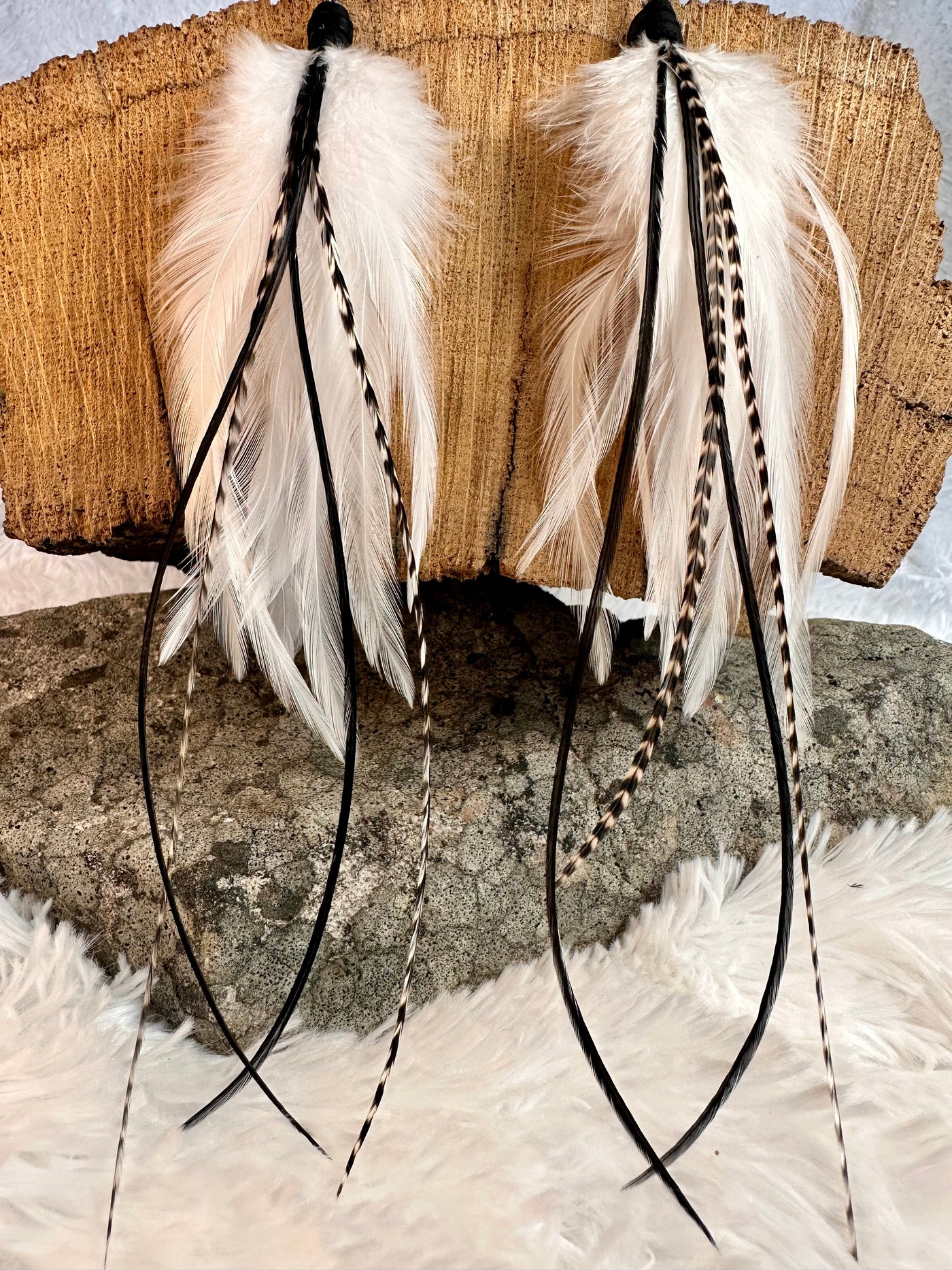 The Namieka – Striking 8 inch Handmade Everyday White and Black Feather Earrings