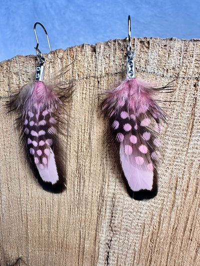 Handmade Pink Polka Dot 1 inch Mini Feather Earrings