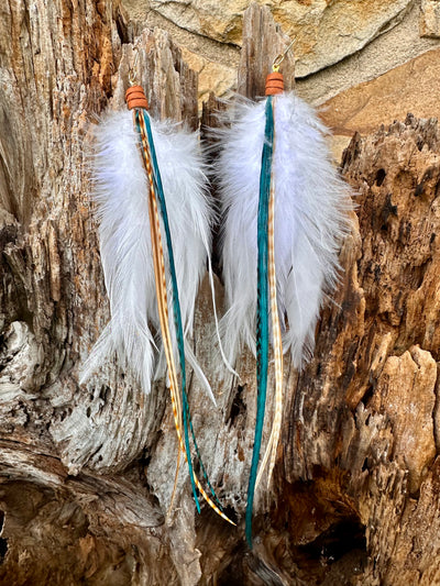 The Arizona– 8 inch Teal and Ginger Handmade Unique Feather Earrings