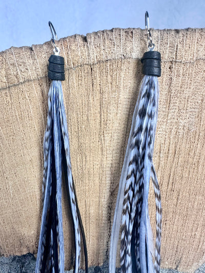 8 inch Beautiful Handmade Everyday Black and Gray Feather Grizzly Earrings