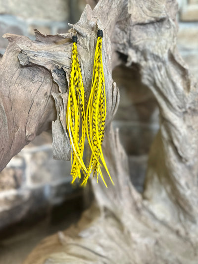 8 inch Beautiful Handmade Everyday Yellow and Black Feather Grizzly Earrings