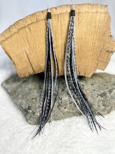 8 inch Beautiful Handmade Everyday Black and Gray Feather Grizzly Earrings