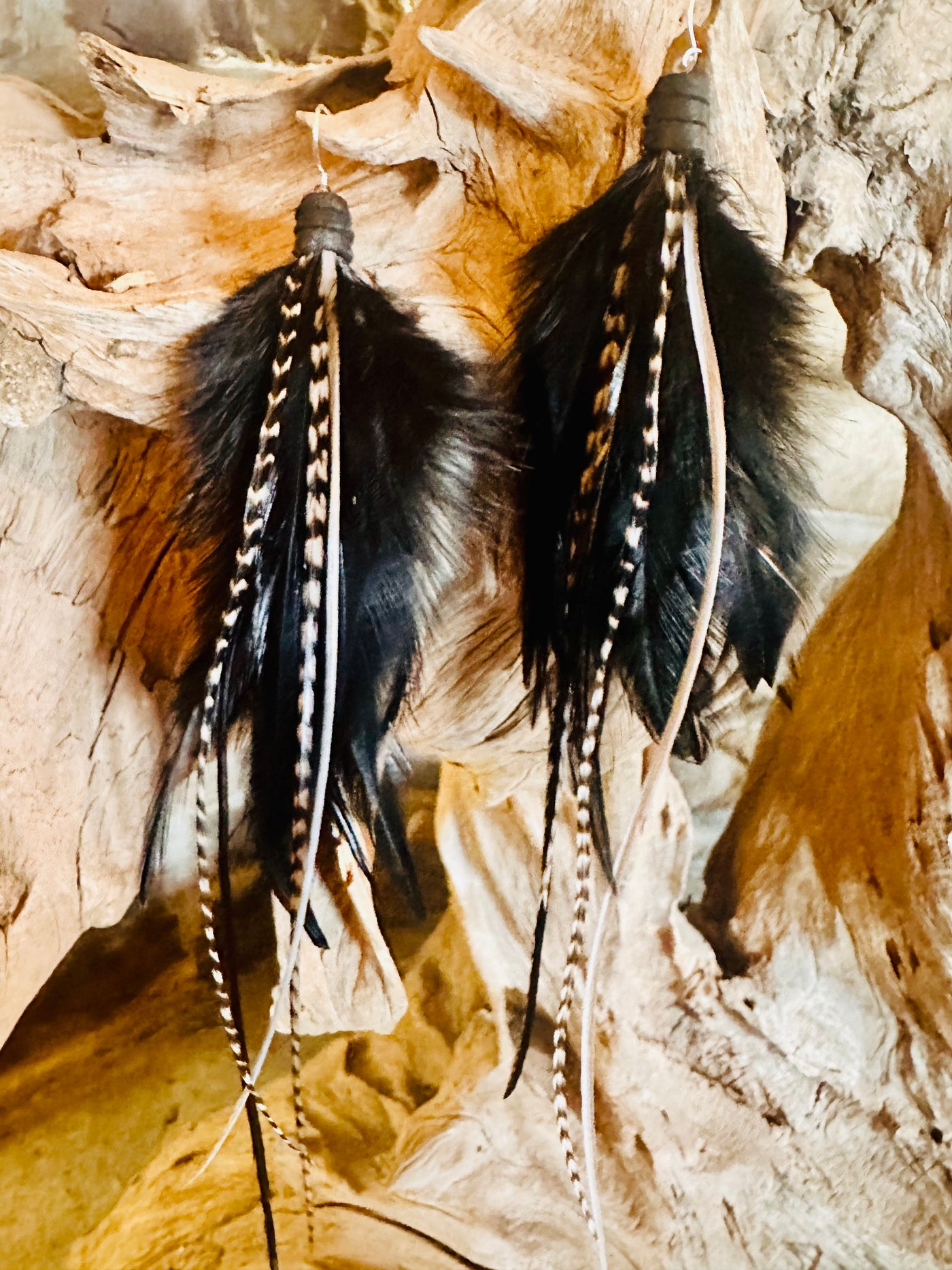 The Sofia – 8 inch Black & White Handmade Minimalist Feather Earrings