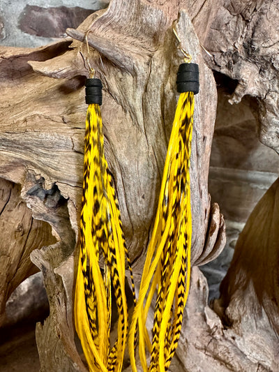 8 inch Beautiful Handmade Everyday Yellow and Black Feather Grizzly Earrings