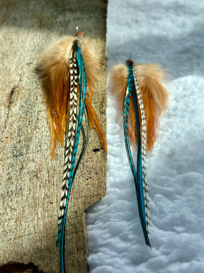 The Dorothy – Brown & Turquoise Handmade Statement Feather Earrings