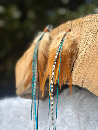 The Dorothy – Brown & Turquoise Handmade Statement Feather Earrings