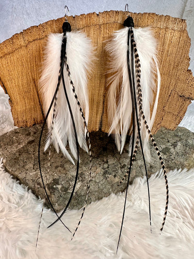 The Namieka – Striking 8 inch Handmade Everyday White and Black Feather Earrings