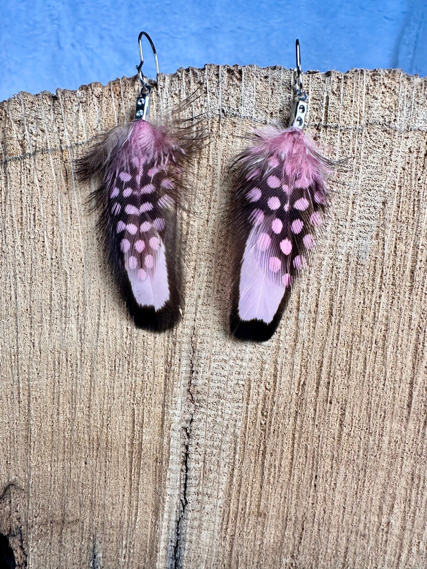 Handmade Pink Polka Dot 1 inch Mini Feather Earrings