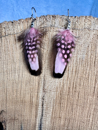 Handmade Pink Polka Dot 1 inch Mini Feather Earrings