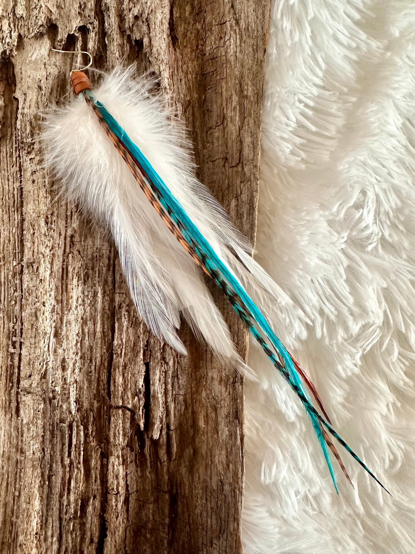 The Iceland – 8 inch Turquoise and Brown Handmade Unique Feather Earrings