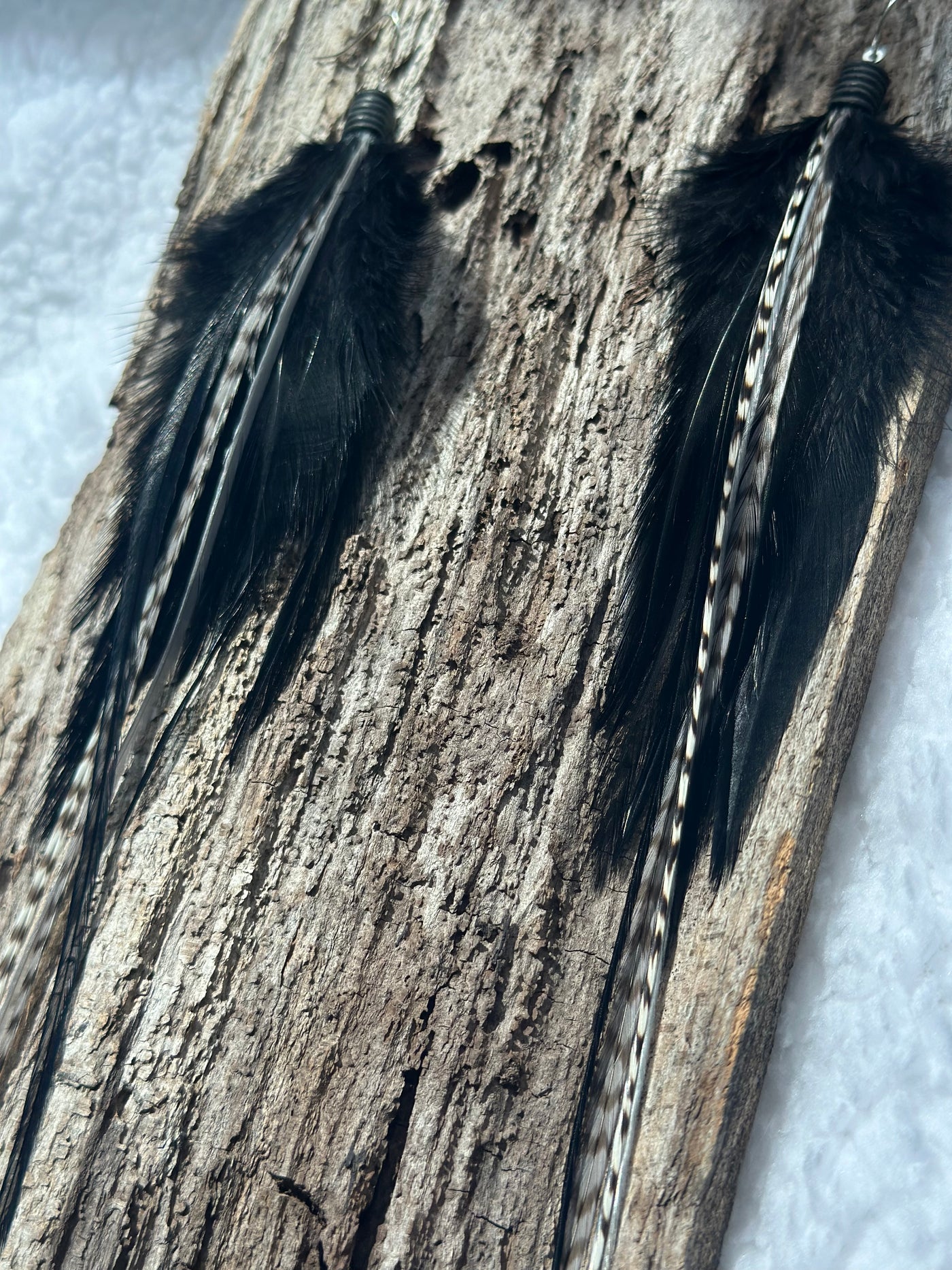 The Sofia – Black & White Handmade Minimalist Feather Earrings