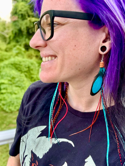 The Nicole – 8 inch Turquoise & Brown Handmade Long Feather Earrings