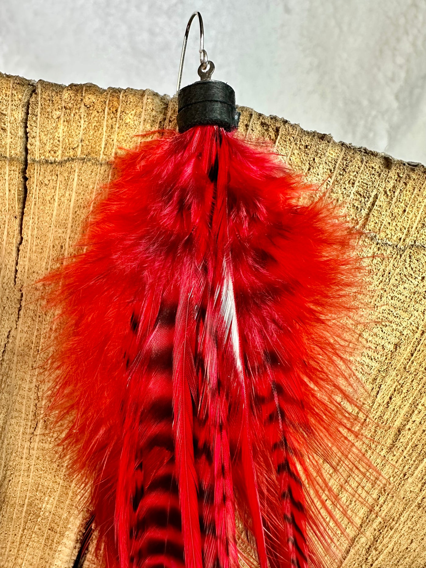 The Miriam - 8 inch Red & Black Handmade Sensitive Feather Earrings
