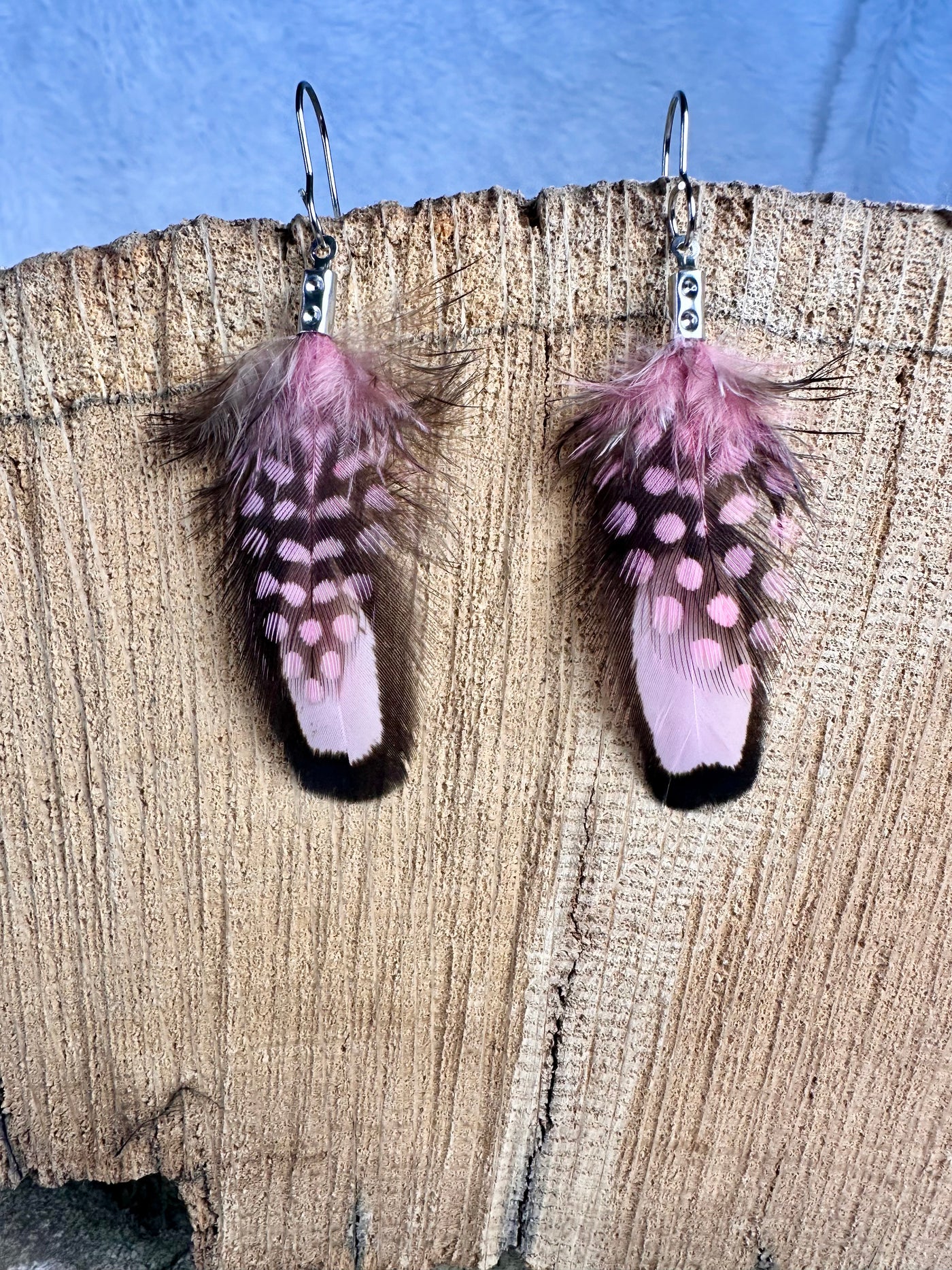 Handmade Pink Polka Dot 1 inch Mini Feather Earrings