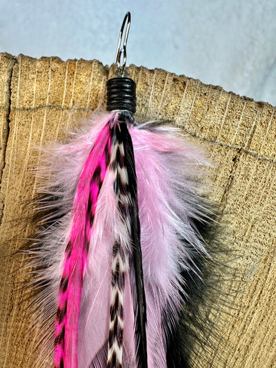 The Vicki – 8 inch Pink & Black Handmade Flowy Feather Earrings