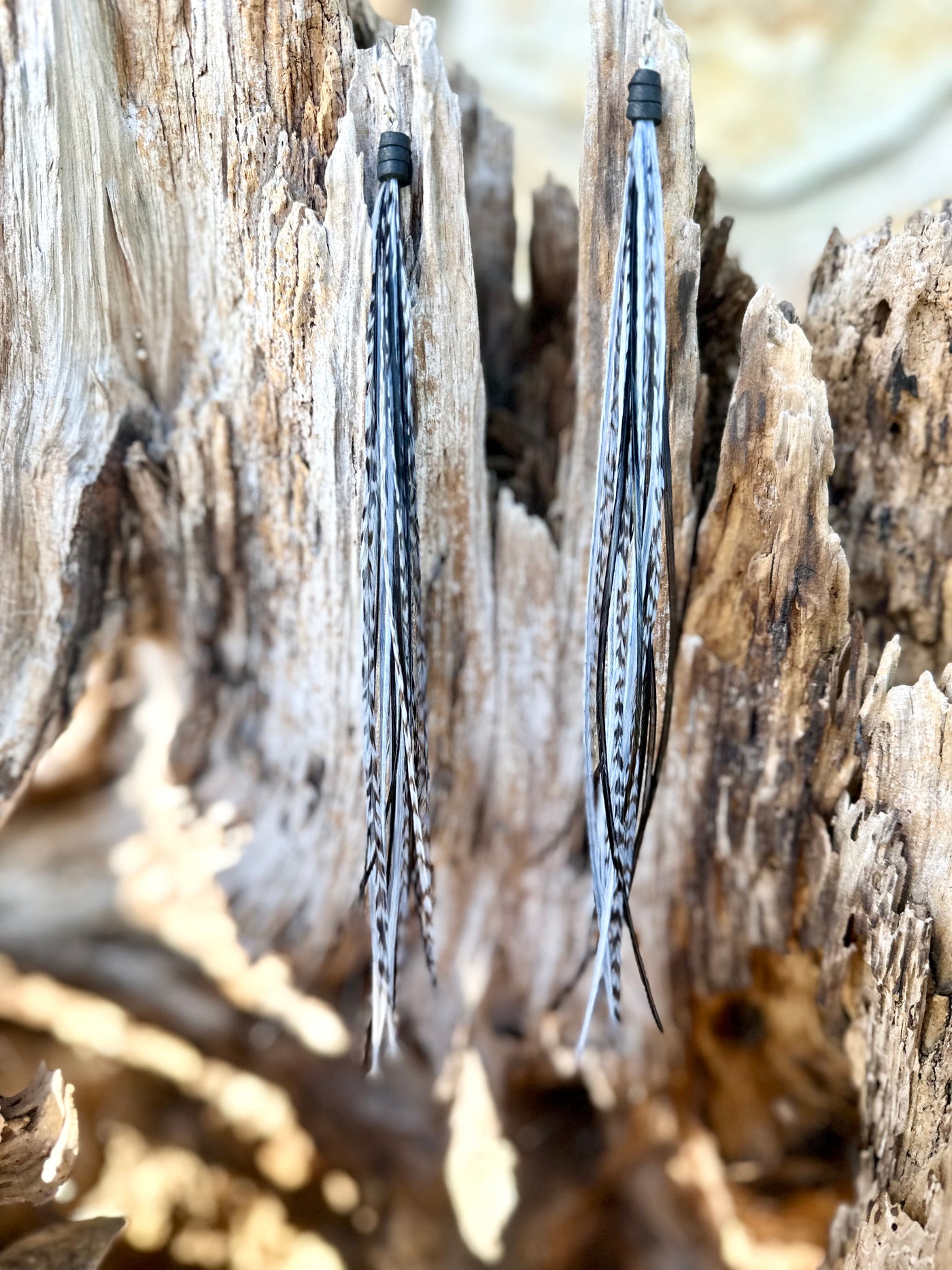 8 inch Beautiful Handmade Everyday Black and Gray Feather Grizzly Earrings