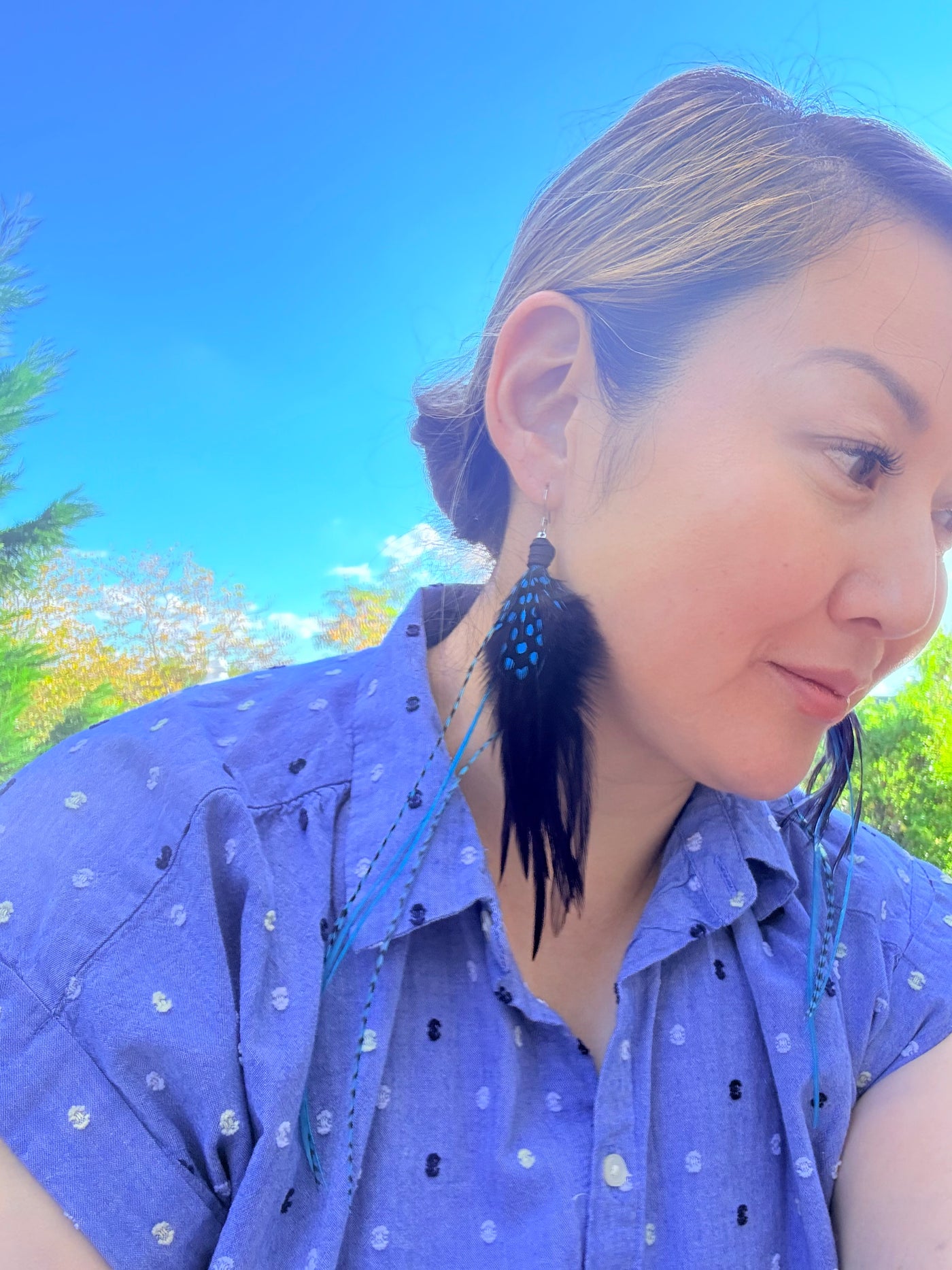 The Tess – 8 inch Black & Turquoise Handmade Showstopper Feather Earrings
