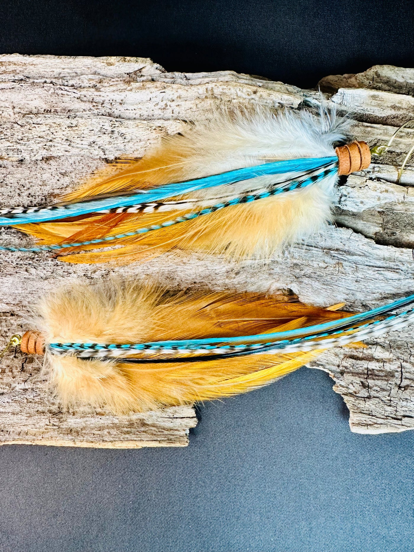 The Dorothy Midi – 8 inch Brown & Turquoise Handmade Statement Feather Earrings