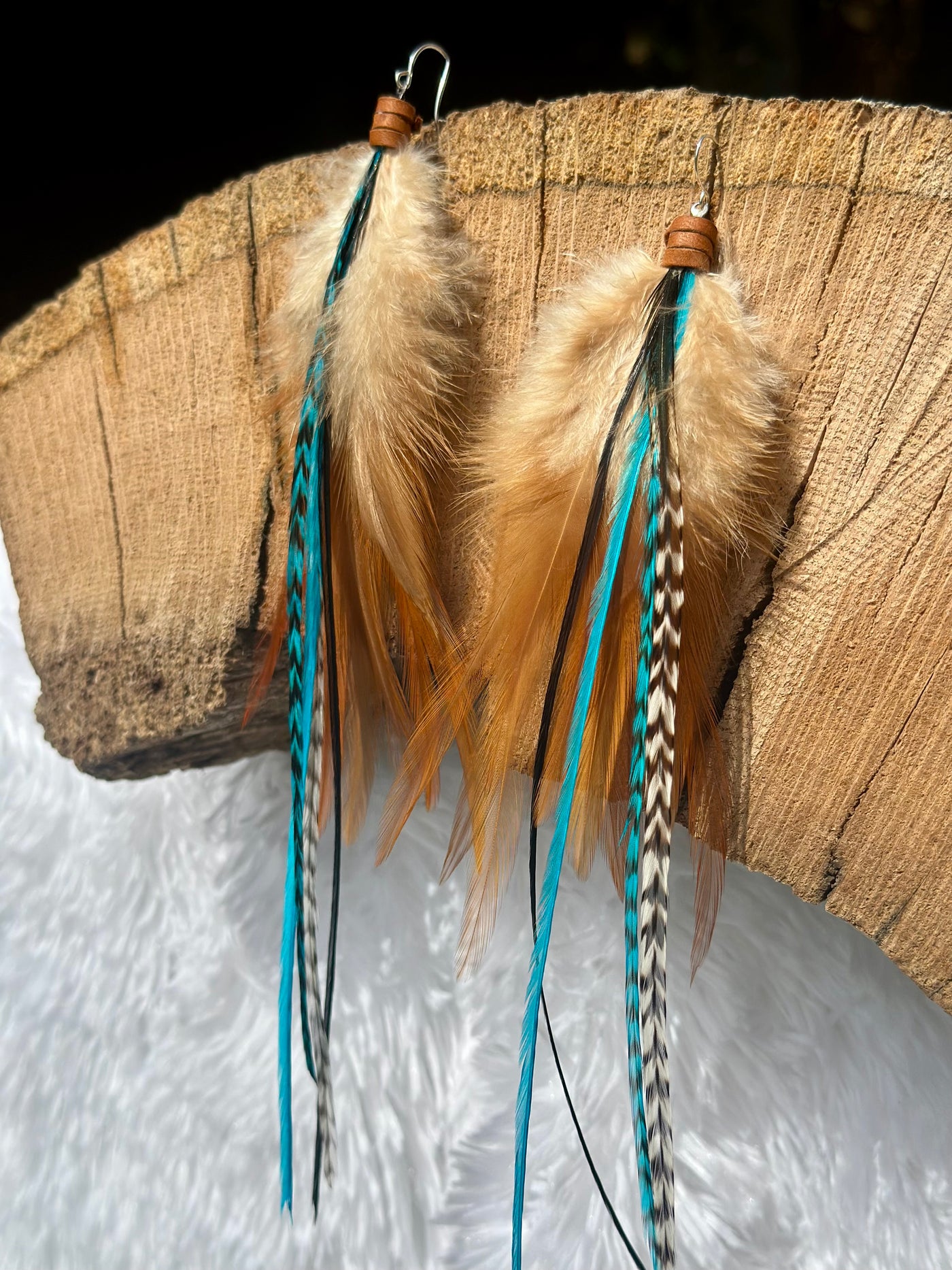 The Dorothy – Brown & Turquoise Handmade Statement Feather Earrings