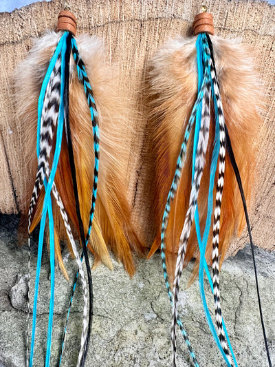 The Dorothy Max – 12 inch Brown & Turquoise Handmade Statement Feather Earrings