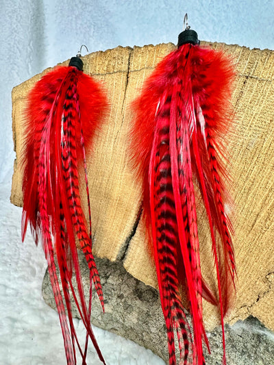 The Miriam - 8 inch Red & Black Handmade Sensitive Feather Earrings