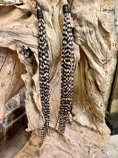 The Roe – 8 inch Beautiful Handmade Everyday White and Black Feather Grizzly Earrings