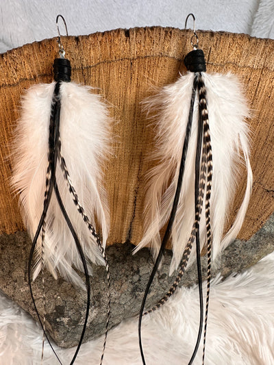 The Namieka – Striking 8 inch Handmade Everyday White and Black Feather Earrings