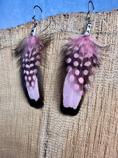 Handmade Pink Polka Dot 1 inch Mini Feather Earrings
