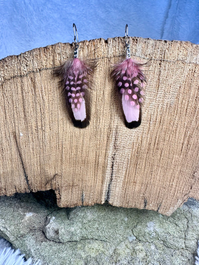 Handmade Pink Polka Dot 1 inch Mini Feather Earrings