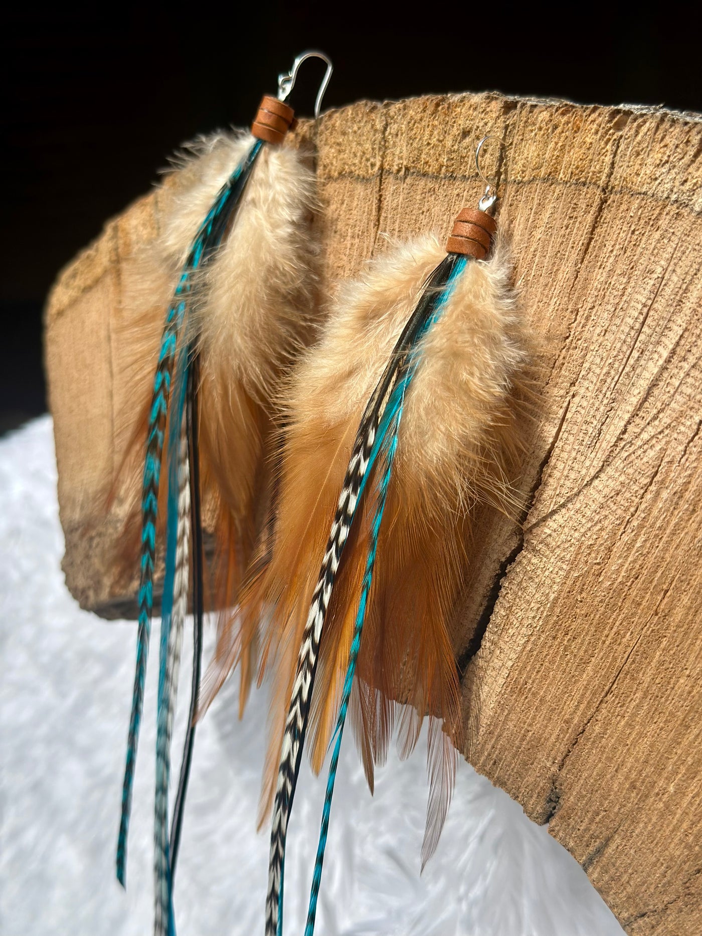 The Dorothy – Brown & Turquoise Handmade Statement Feather Earrings