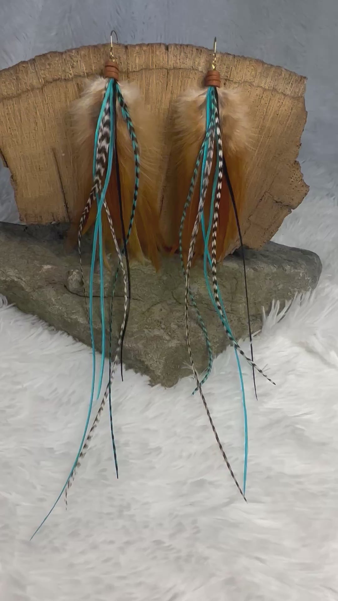 The Dorothy Max – 12 inch Brown & Turquoise Handmade Statement Feather Earrings
