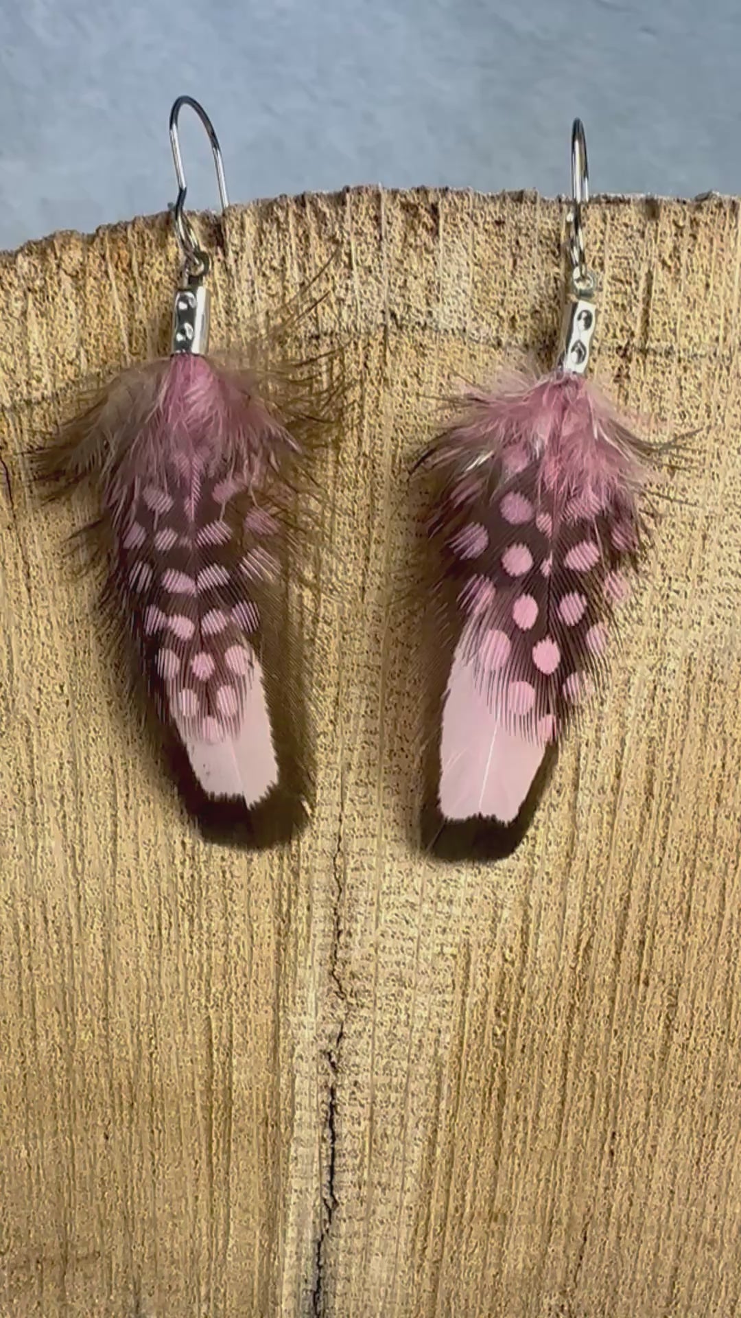 Handmade Pink Polka Dot 1 inch Mini Feather Earrings