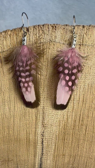 Handmade Pink Polka Dot 1 inch Mini Feather Earrings