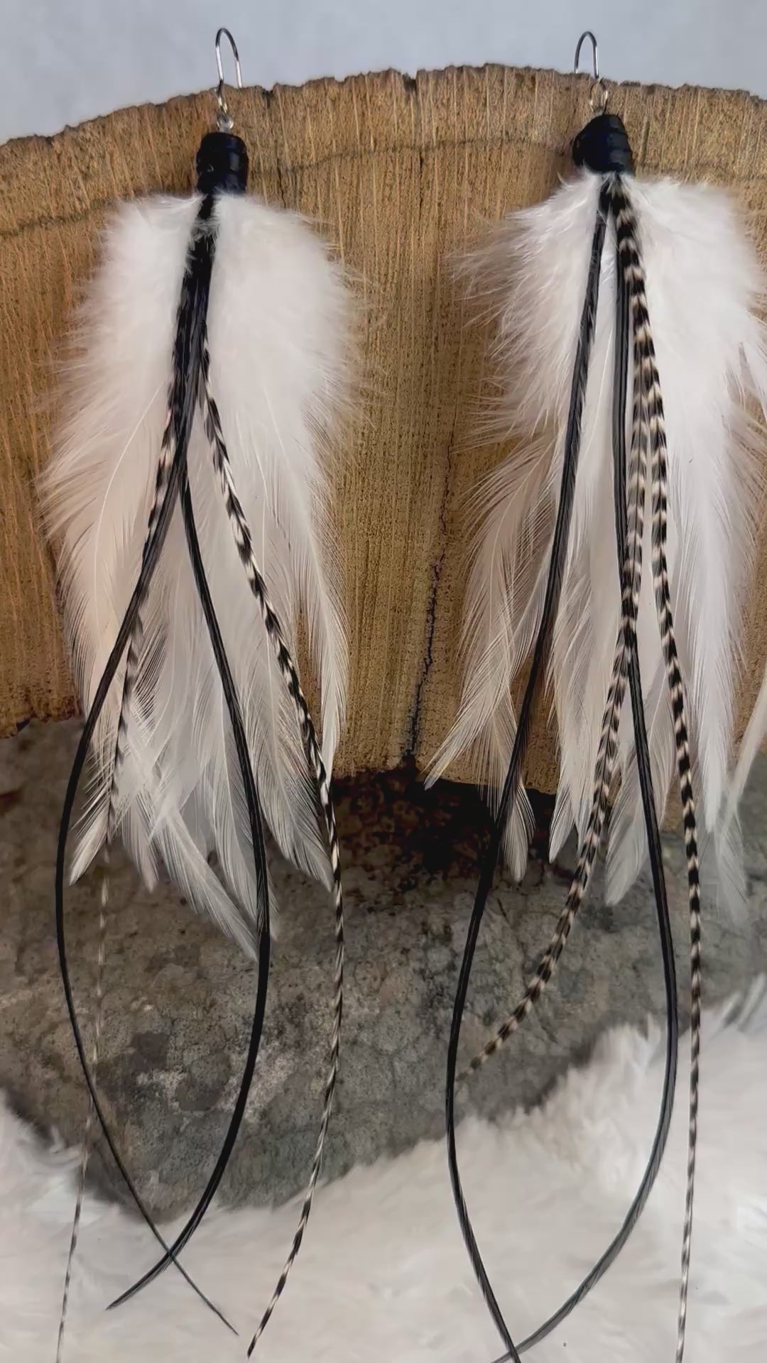 The Namieka – Striking 8 inch Handmade Everyday White and Black Feather Earrings